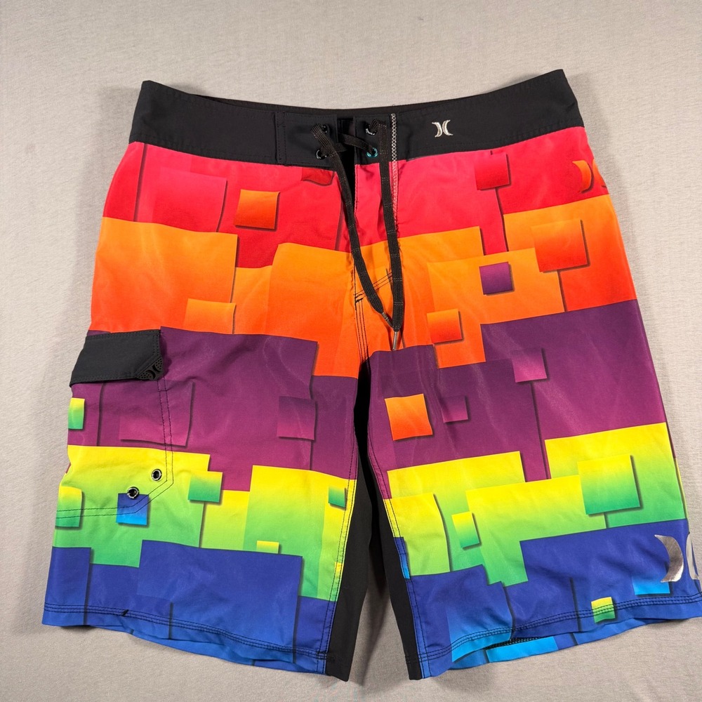 Hurley Phantom Board Shorts Mens 33 Rainbow Pixel Geometric Swim Trunks